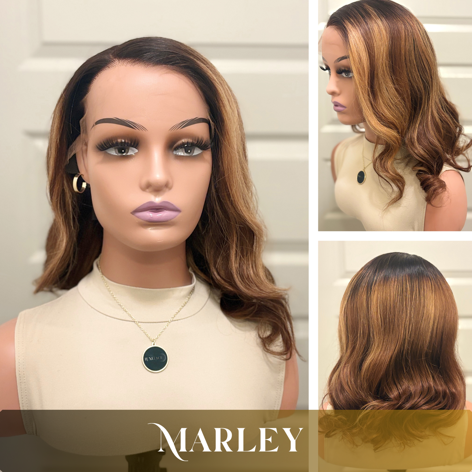 Marley– 13x4 Blonde and Brown Blend Loose Body Transparent or HD Lace Front Wig