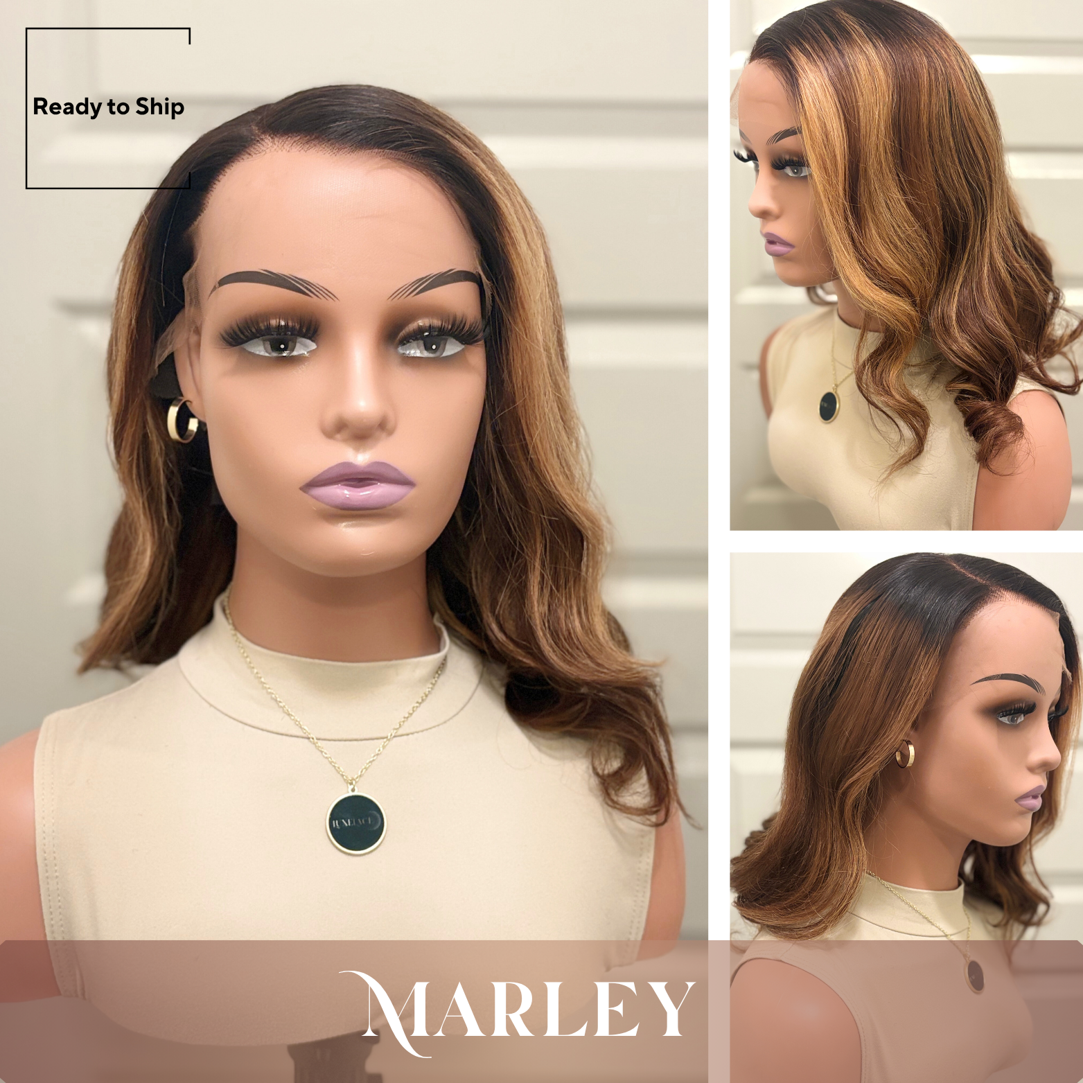Marley– 13x4 Blonde and Brown Blend Loose Body HD Lace Front Wig 14" (Ready to Ship)